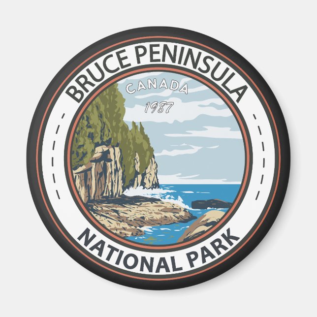 Bruce Peninsula National Park Canada Vintage Badge Magnet (Front)