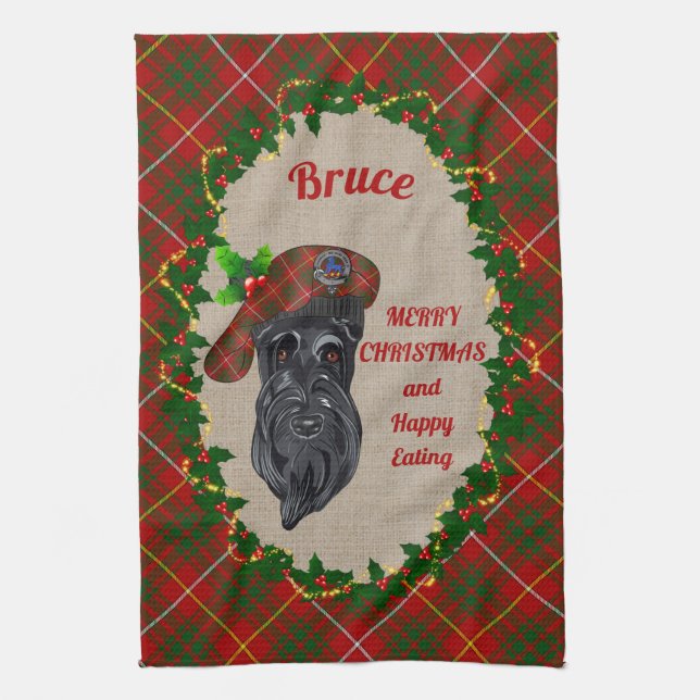 Bruce Scottie Dog Christmas Kitchen Towel (Vertical)