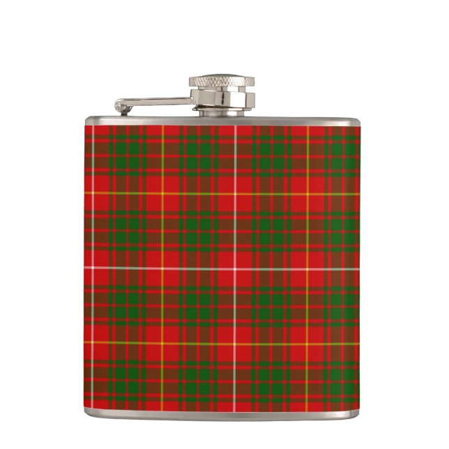 Bruce tartan red green plaid hip flask (Front)