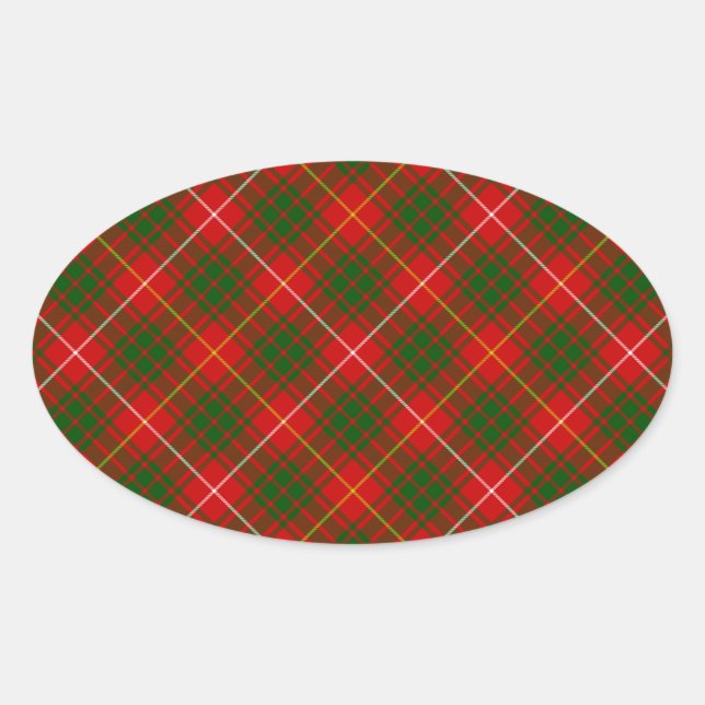 Bruce tartan red green plaid oval sticker (Front)