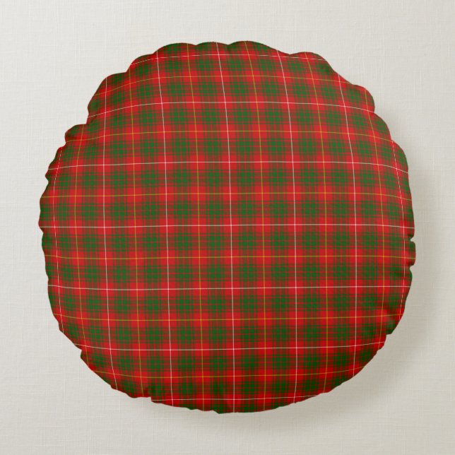 Bruce tartan red green plaid round cushion (Front)