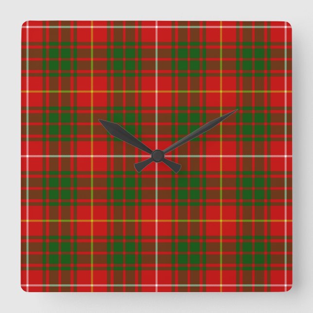 Bruce tartan red green plaid square wall clock (Front)