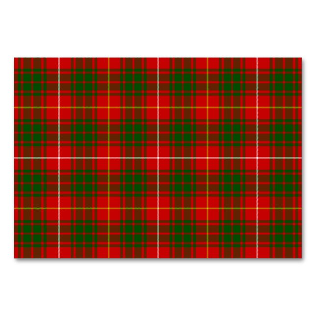 Bruce tartan red green plaid table number (Front)