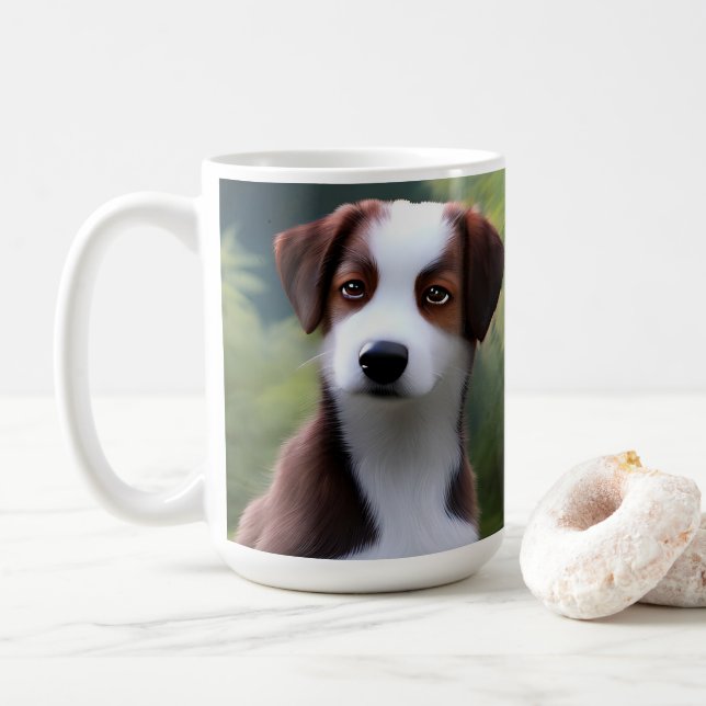 Bruce The Border Collie Puppy, Coffee Mug (With Donut)