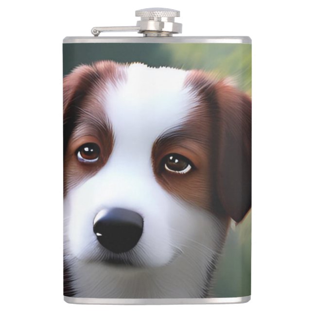 Bruce The Border Collie Puppy, Hip Flask (Front)