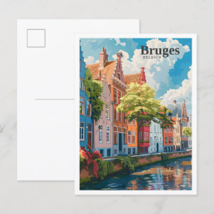 Bruges Belgium Art Vintage Travel  Postcard
