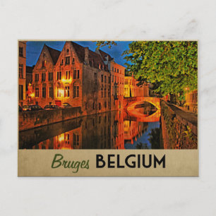 Bruges Belgium At Night Postcard
