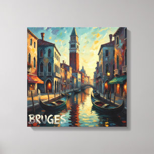 Bruges Belgium Canal Evening Stretched Canvas Print