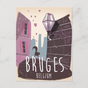 Bruges, Belgium cartoon travel poster Postcard
