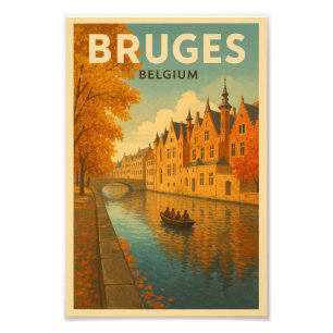 Bruges Belgium Illustration Travel Art Photo Print
