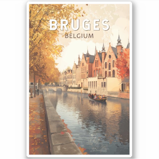 Bruges Belgium Illustration Travel Art Vintage (Front)