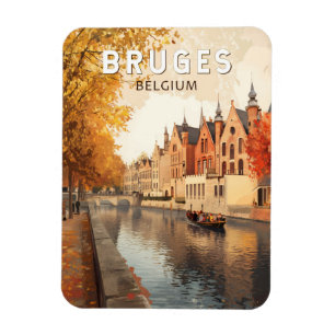 Bruges Belgium Illustration Travel Art Vintage Magnet