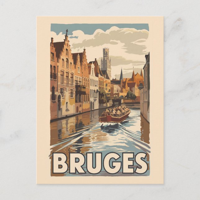 Bruges Belgium Illustration Travel Art Vintage Postcard (Front)