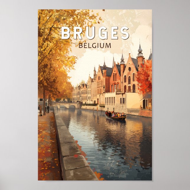 Bruges Belgium Illustration Travel Art Vintage Poster (Front)