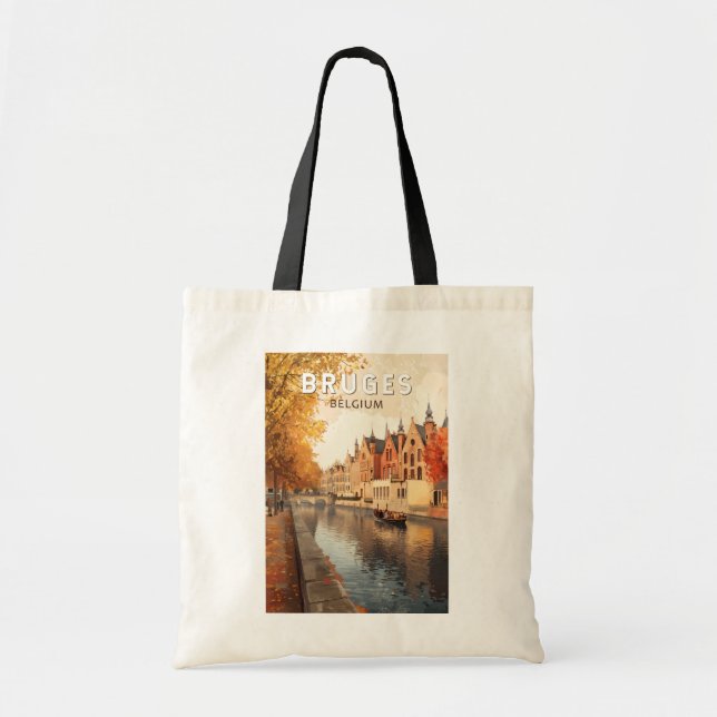 Bruges Belgium Illustration Travel Art Vintage Tote Bag (Front)