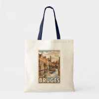 Bruges Belgium Illustration Travel Art Vintage