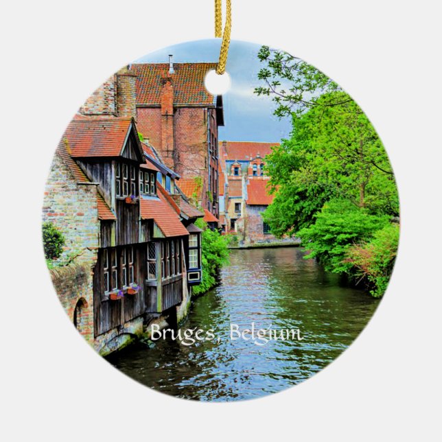 Bruges, Belgium scenic photograph Ceramic Tree Decoration (Front)