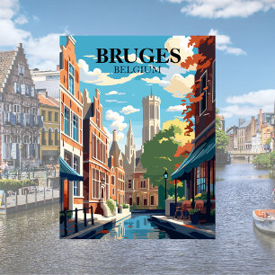 Bruges Belgium Travel Illustration Poster