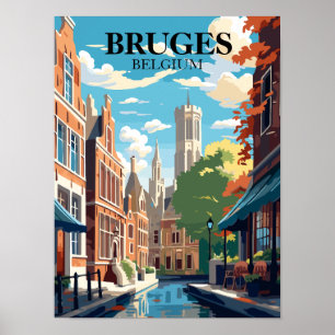 Bruges Belgium Travel Illustration Poster