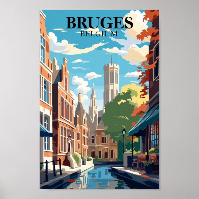 Bruges Belgium Travel Illustration Poster (Front)