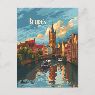Bruges Belgium vintage art Postcard