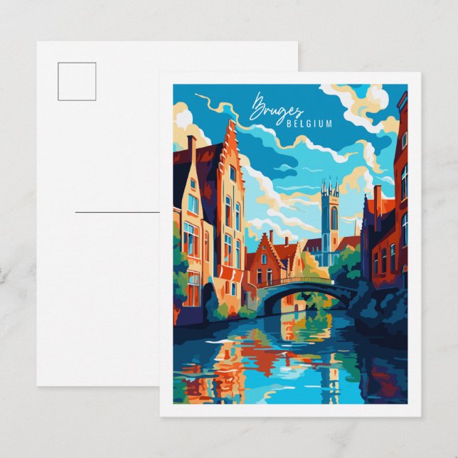 Bruges Belgium vintage travel illustration Postcard (Front/Back)