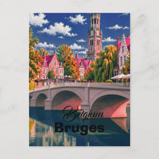 Bruges Belgium Watercolor Art Print Belgian City W Postcard
