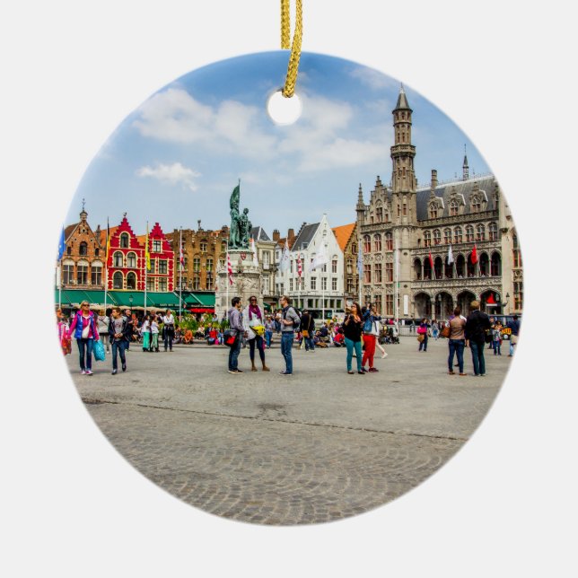 Bruges Market Place Photograph Ceramic Tree Decoration (Front)