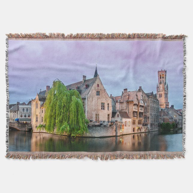 Bruges old town and Belfry tower Throw Blanket (Front)
