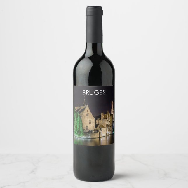 Bruges old town and Belfry tower Wine Label (Front)