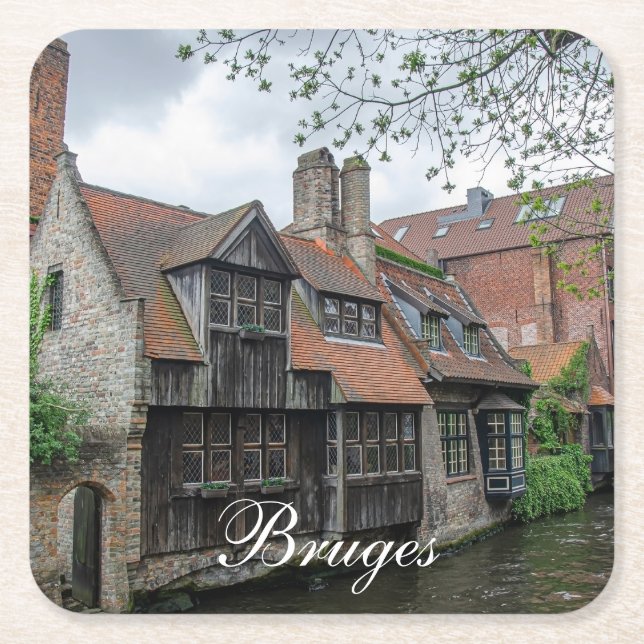 Bruges old town in Belgium Square Paper Coaster (Front)