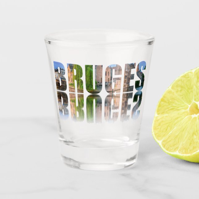 Bruges text photo composition shot glass (Front)