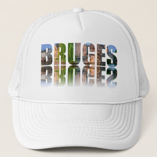 Bruges text photo composition trucker hat (Front)