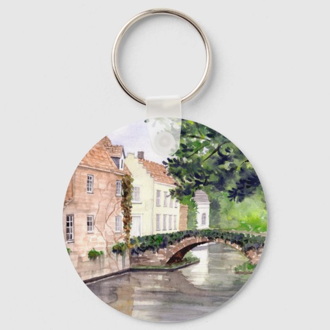 Bruges Watercolor Painting by Farida Greenfield Key Ring (Front)