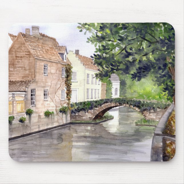 Bruges Watercolor Painting by Farida Greenfield Mouse Pad (Front)