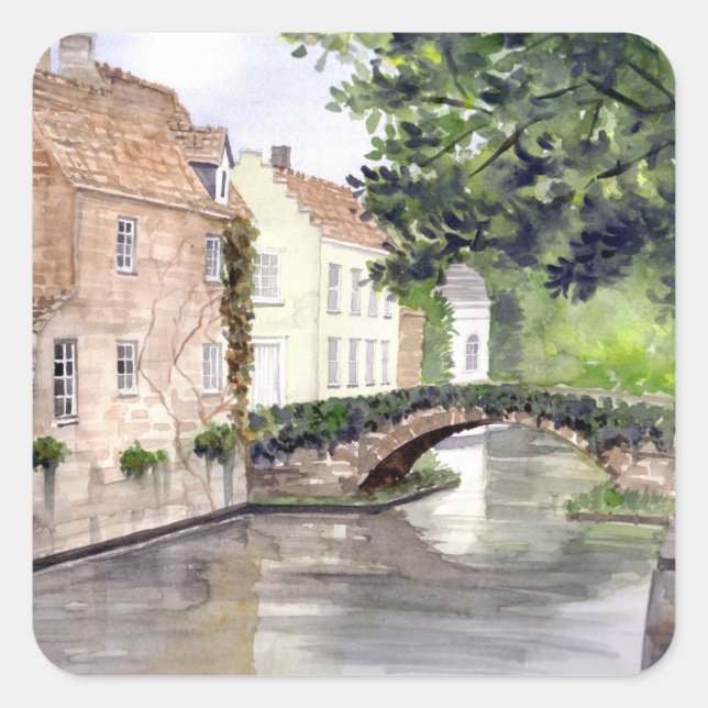 Bruges Watercolor Painting by Farida Greenfield Square Sticker (Front)