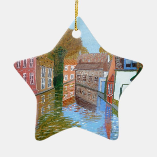 Brugge canal ceramic tree decoration (Front)