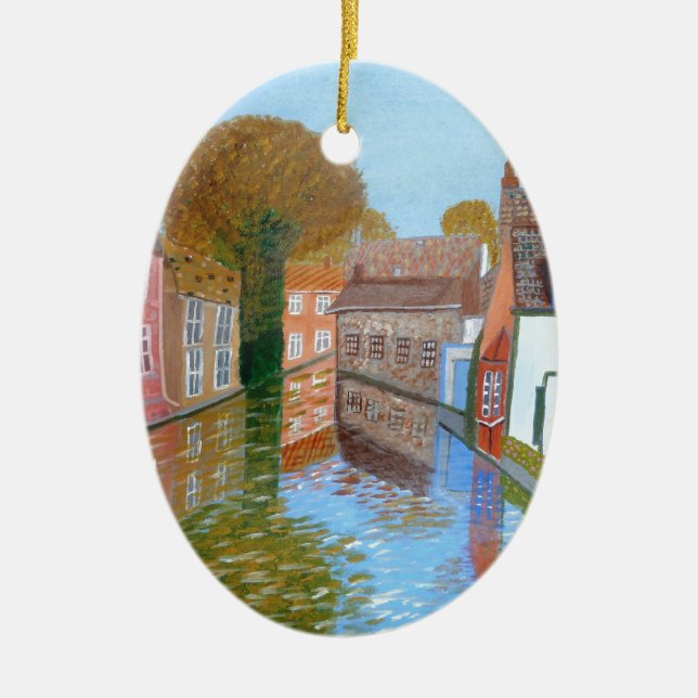 Brugge canal ceramic tree decoration (Front)
