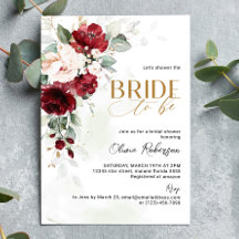 Brugundy Floral Bride to be Invitation