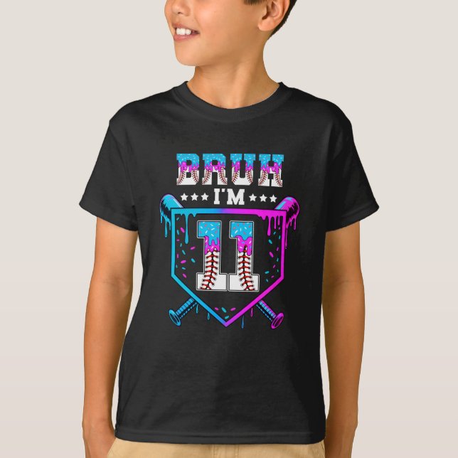 Bruh 11th Birthday Boy Baseball Ice Cream Drip 11  T-Shirt (Front)