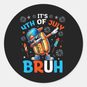 Bruh 4th Of July Boys Kids Hotdog Funny Fourth Of  Classic Round Sticker