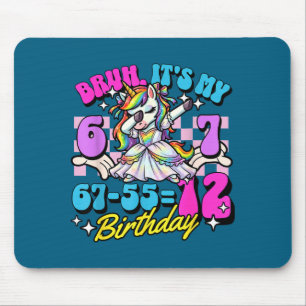 Bruh 67-55=12 12th birthday dabbing unicorn girl mouse pad