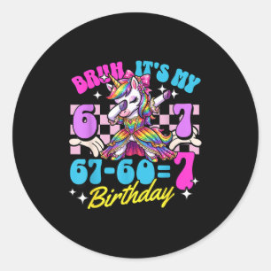 Bruh 67-60=7 7th birthday unicorn dabbing girl kid classic round sticker
