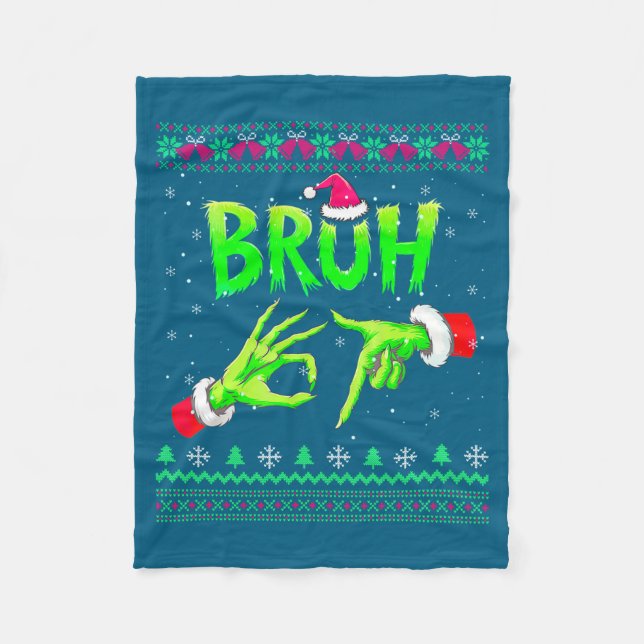 Bruh 67 Christmas Ugly Sweater Six Seven Meme 6 7  Fleece Blanket (Front)