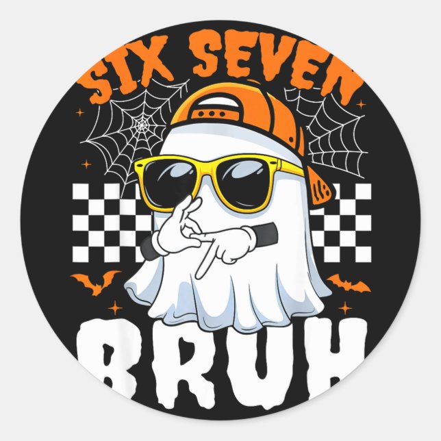 Bruh 67 halloween funny six seven meme brainrot classic round sticker (Front)
