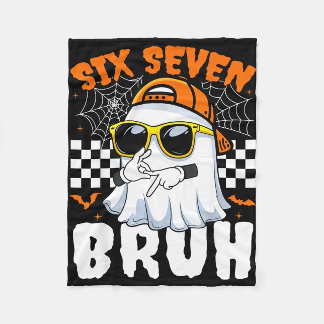Bruh 67 halloween funny six seven meme brainrot fleece blanket (Front)