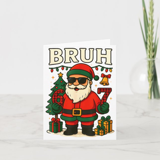 Bruh 67 Six Seven 6 7 Meme Christmas Santa Pajamas Card (Front)