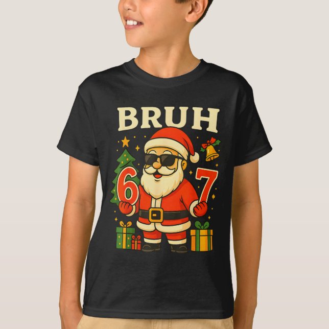 Bruh 67 Six Seven 6 7 Meme Christmas Santa Pajamas T-Shirt (Front)