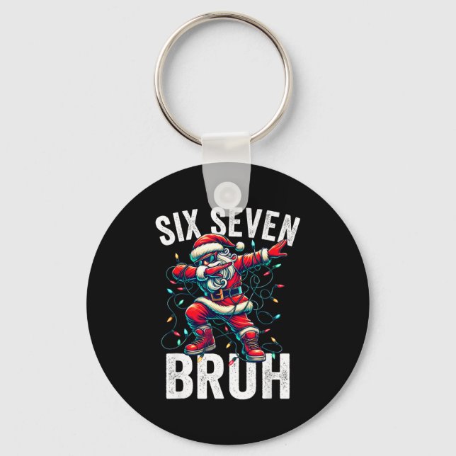 Bruh 67 Six Seven Santa Dabbing Christmas Meme Boy Key Ring (Front)
