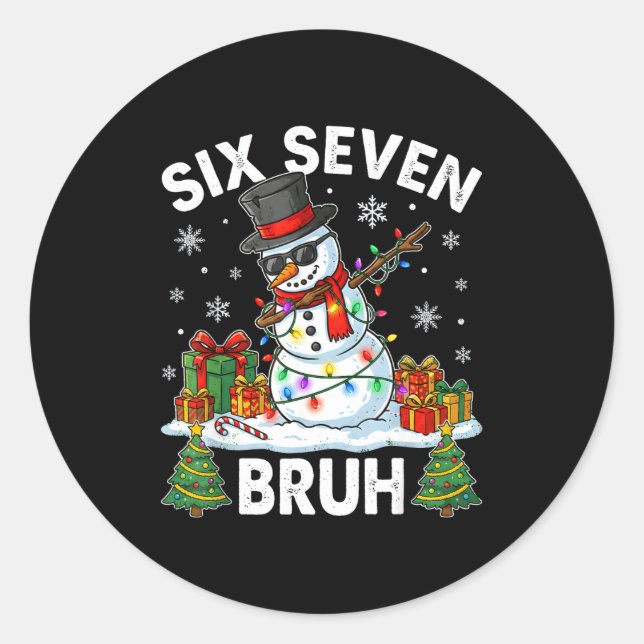 Bruh 67 Six Seven Snowman Dabbing Christmas 6 7 Bo Classic Round Sticker (Front)